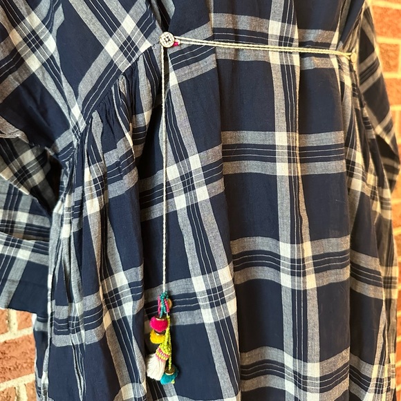 pero Plaid Shirt Dress, Navy White Tassels, Boat Neck, 3/4 Sleeve, 38 EU 6 US - Picture 10 of 12